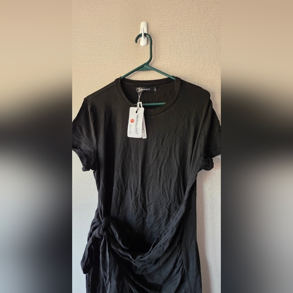 Chic Black Ruched Mini Dress - Picture 3 of 5